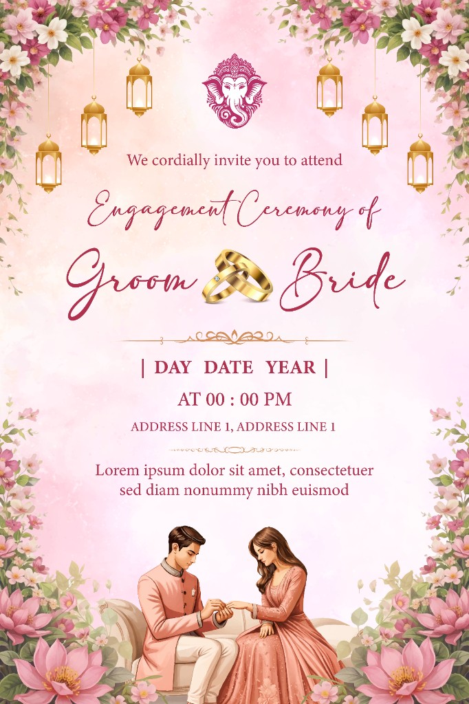 Floral engagement ceremony invitation preview