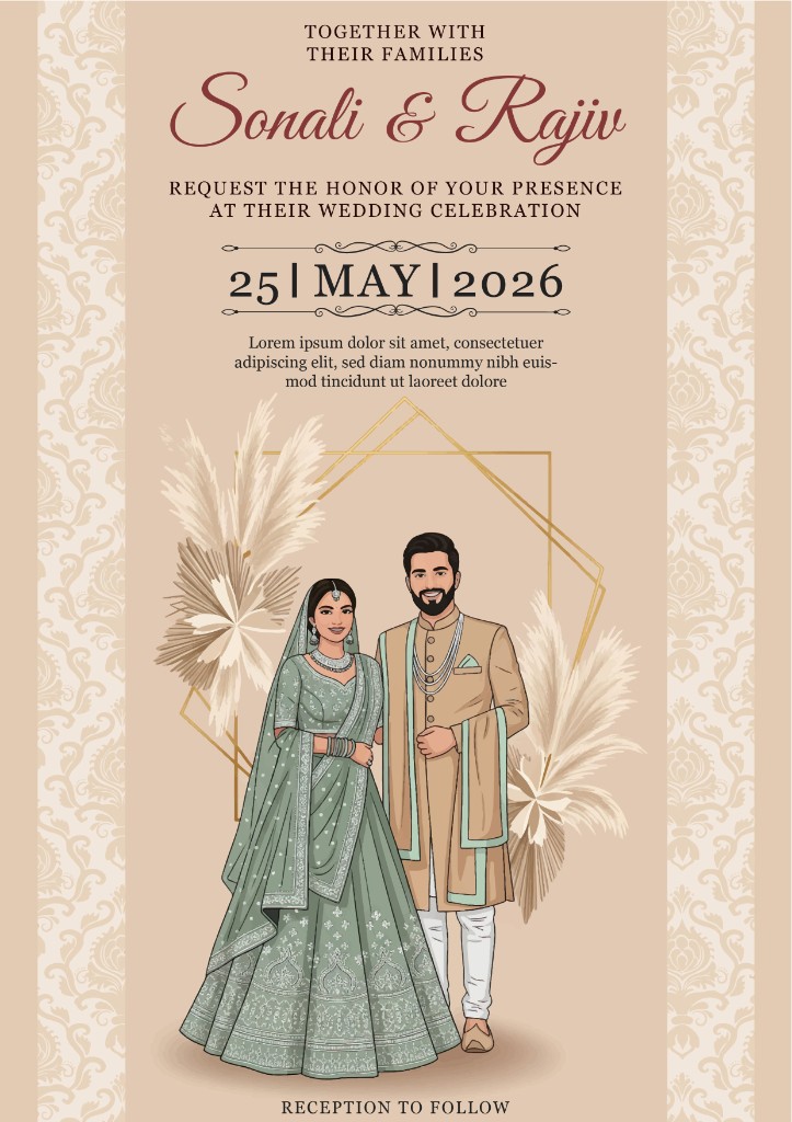 Traditional bride and groom wedding invitation preview